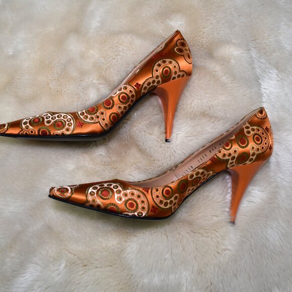 Casadei Orange Pointed Toe Pumps Heels Size 10 /9.5 Made in Italy New - Picture 14 of 15